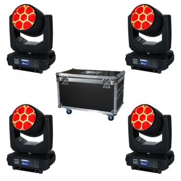 Equinox Fusion 300FX Zoom Wash Moving Head x4 with Flight Case Bundle