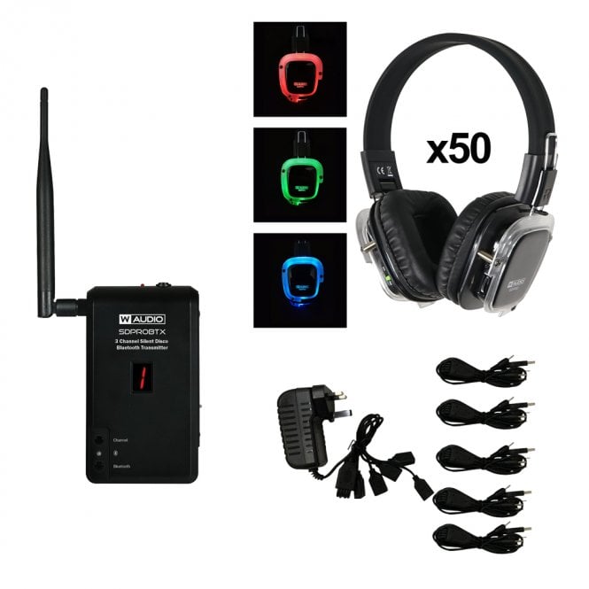 W Audio W Audio  Wireless Bluetooth Silent Disco Pack x50 Headphones & Transmitter Bundle